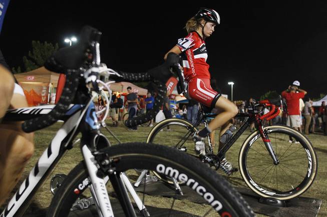 Maghalie Rochette cools down after her Cross Vegas cyclocross race Wednesday, Sept. 18, 2013.