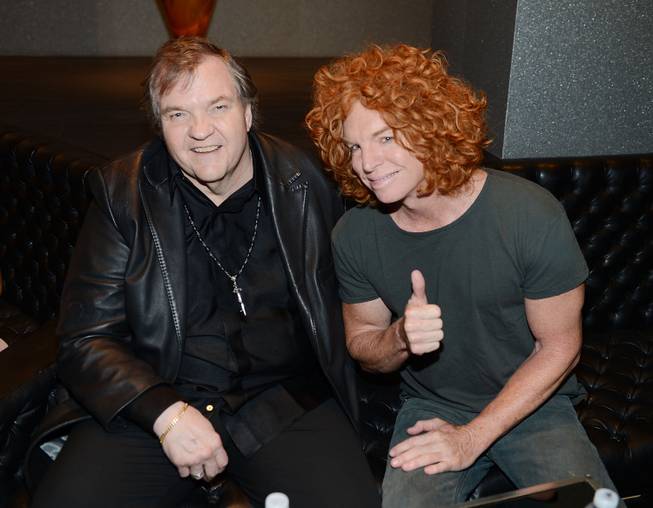 Meat Loaf and Carrot Top attend the world premiere of “Runner, Runner” at Planet Hollywood on Wednesday, Sept. 18, 2013.
