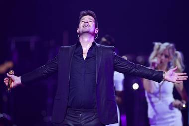 Robin Thicke performs during the iHeartRadio Music Festival at the MGM Grand Garden Arena Friday, Sept. 20, 2013.