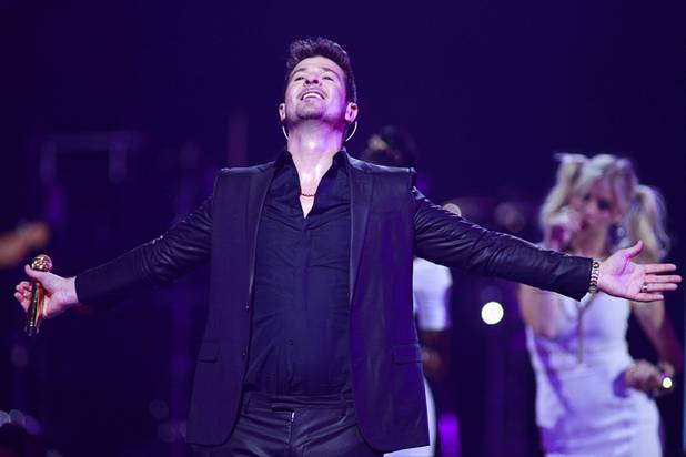 Robin Thicke performs during the iHeartRadio Music Festival at the MGM Grand Garden Arena Friday, Sept. 20, 2013.