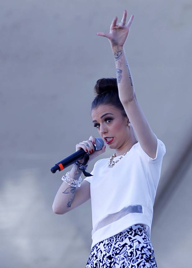 Singer Cher Lloyd of England performs in the Village during the iHeartRadio Music Festival Saturday, Sept. 21, 2013.