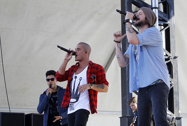 The Wanted performs at The Village across from the Luxor during the 2013 iHeartRadio Music Festival on Saturday, Sept. 21, 2013, in Las Vegas. From left: Siva Kaneswaran, Max George and Jay McGuiness.