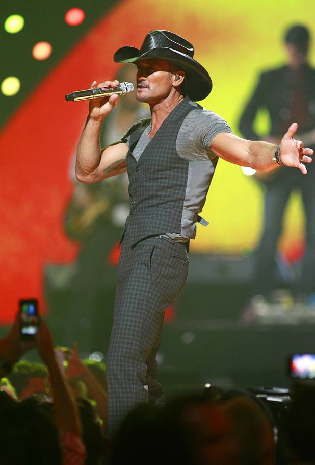 Tim McGraw performs during the iHeartRadio Music Festival in the MGM Grand Garden Arena Saturday, Sept. 21, 2013.