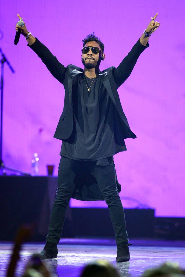 Miguel performs during the iHeartRadio Music Festival in the MGM Grand Garden Arena Saturday, Sept. 21, 2013.