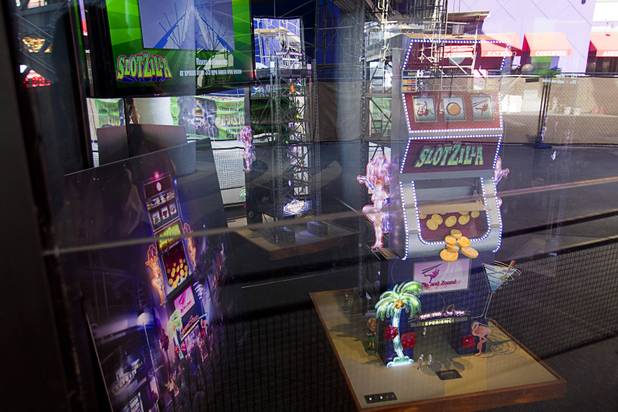 A model shows what the SlotZilla take-off tower will look like when completed. The take-off tower is an 128-foot tall, 12-story slot machine-themed platform. The $11.5 million attraction is expected to open later this year.
