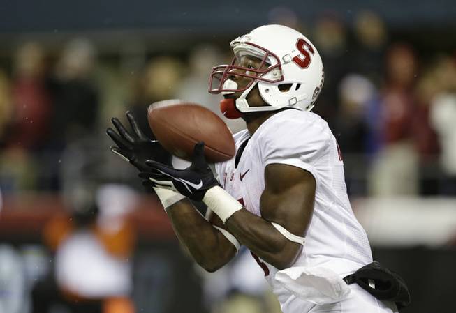 Stanford's Ty Montgomery catches a punt against Washington State in the first half of an NCAA college football game Saturday, Sept. 28, 2013, in Seattle. 