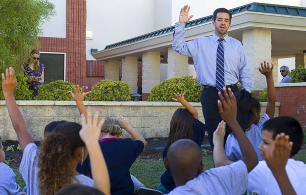 Ken Rubeli, CEO of Boys & Girls Clubs of Southern Nevada, asks for a show of hands as he talks about nutrition at the Boys and Girls Club, 2980 Robindale Rd., in Henderson Monday, Sept. 30, 2013. Bodies: The Exhibition," currently at the Luxor, and the Boys and Girls Club teamed up to install a childrens vegetable garden at the club as part of Septembers National Childhood Obesity Awareness Month.