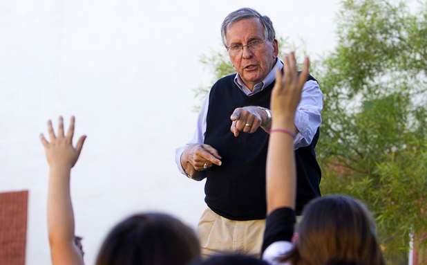 Dr. Roy Glover, medical director of Bodies: The Exhibition," takes questions on health and nutrition at the Boys and Girls Club, 2980 Robindale Rd., in Henderson Monday, Sept. 30, 2013. Bodies, currently at the Luxor, and the Boys and Girls Club teamed up to install a childrens vegetable garden at the club as part of Septembers National Childhood Obesity Awareness Month.