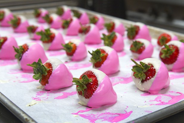 Chocolate-covered strawberries are shown at the Red Rock Resort bakery Tuesday, Oct. 1, 2013. Station Casinos is hosting its fourth annual "Project Pink" initiative for National Breast Cancer Awareness Month. Throughout October, the majority of station properties will donate a portion of its proceeds from Project Pink retail sales and Pink gaming winnings to the Southern Nevada affiliate of Susan G. Komen, an organization supporting breast cancer research.