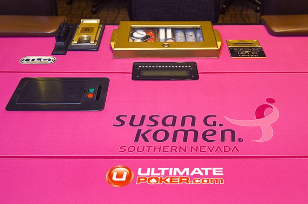 A poker table with pink felt is shown at the Red Rock Resort poker room Tuesday, Oct. 1, 2013. Station Casinos is hosting its fourth annual "Project Pink" initiative for National Breast Cancer Awareness Month. Proceeds from "Poker Goes Pink" will be raised throughout the Oct. 19-20 weekend. Poker table felts were donated by The Layout Company.