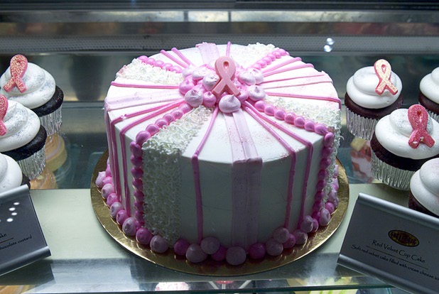 A cake is displayed in the Grand Cafe at the Red Rock Resort Tuesday, Oct. 1, 2013. Station Casinos is hosting its fourth annual "Project Pink" initiative for National Breast Cancer Awareness Month. Throughout October, the majority of station properties will donate a portion of its proceeds from Project Pink retail sales and Pink gaming winnings to the Southern Nevada affiliate of Susan G. Komen, an organization supporting breast cancer research.
