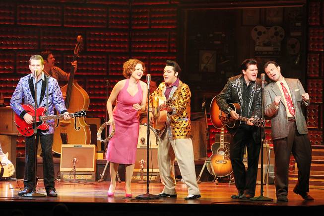 From left, Robert Britton Lyons, Felice Garcia, Cole, Benjamin Hale and Marc Donovan perform during the Million Dollar Quartet show at Harrah's Tuesday, Oct. 1, 2013.