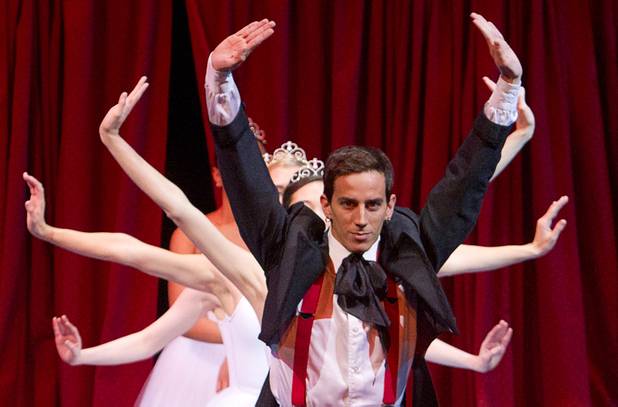 Cirque du Soleil artist Greg Pennes, center, and dancers perform in "The Ballet," choreography by Jacqui Lynn Guimond, during "A Choreographers' Showcase," a presentation by the Nevada Ballet Theatre and Cirque du Soleil in the Mystere Theatre at the Treasure Island Sunday, Oct. 6, 2013. Another performance is scheduled for October 13.
