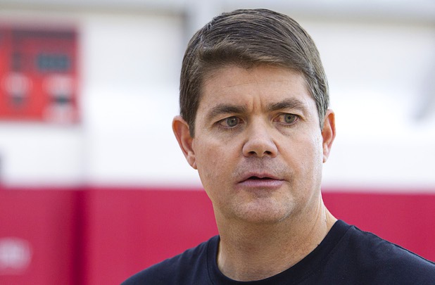 Head Coach Dave Rice talks with reporters during the first UNLV basketball practice of the season at UNLV's Mendenhall Center Monday, Oct. 7, 2013.