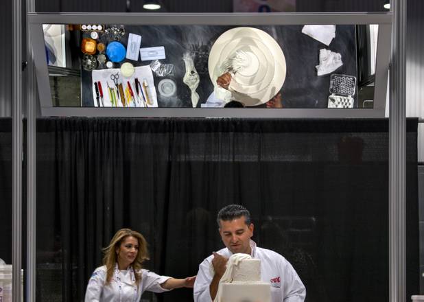 Buddy Valastro, the famed "Cake Boss" givies a class on cake decorating during the International Baking Industry Exposition at the Las Vegas Convention Center.  North Americas largest, most comprehensive trade event of the year attracts more than 20,000 baking professionals from every segment of the grain-based market. 