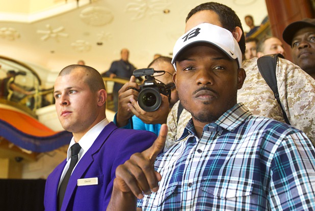 Undefeated WBO welterweight champion Timothy Bradley Jr.   arrives for interviews at the Wynn Las Vegas Resort Tuesday, Oct. 8, 2013. Bradley will defend his title against Juan Manuel Marquez of Mexico at the Thomas & Mack Center Saturday.