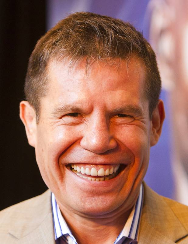 Mexican boxing legend Julio Cesar Chavez Sr. smiles during media interviews at the Wynn Las Vegas Resort Tuesday, Oct. 8, 2013.