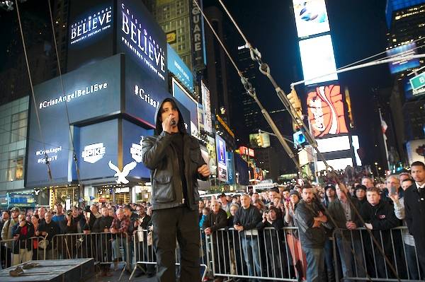Criss Angel in Times Square in New York for his ...