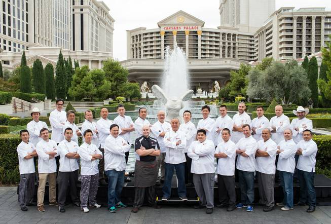 Chef Nobu Matsuhisa and 27 of his Nobu chefs at Caesars Palace on Wednesday, Nov. 9, 2013.