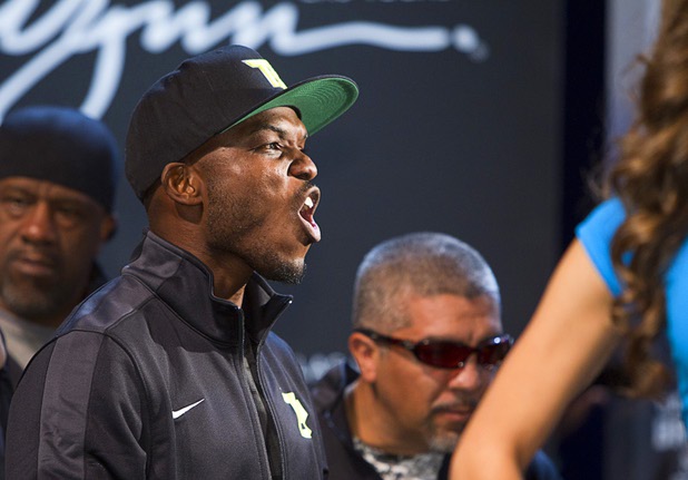 Undefeated WBO welterweight champion Timothy Bradley Jr.  arrives for an official weigh-in at the Wynn Las Vegas Friday, Oct. 11, 2013. Bradley will defend his title against Juan Manuel Marquez of Mexico at the Thomas & Mack Center on Saturday.