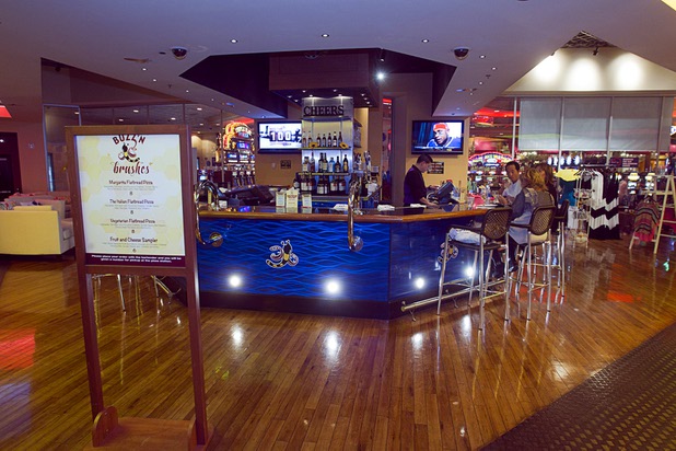 A bar is shown at the Buzz'N Brushes art studio in the Orleans Sunday, Oct. 13, 2013.  The studio combines art and entertainment for beginners and shares space with a bar and pizza kitchen.