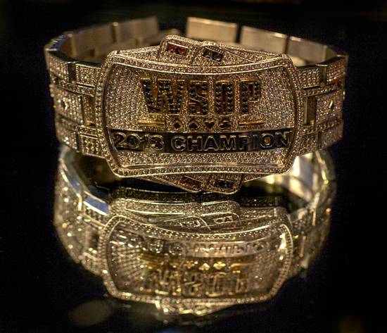 The $500,000 2013 World Series of Poker championship bracelet designed by Jason Arasheben of Jason of Beverly Hills on display in his shop in the Cosmopolitan on Thursday, Oct. 10, 2013.