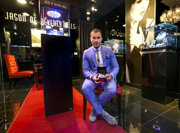 Jason Arasheben, owner of Jason of Beverly Hills, designed the $500,000 2013 World Series of Poker championship bracelet. He shows it off on Thursday, Oct. 10, 2013, in his store in the Cosmopolitan.