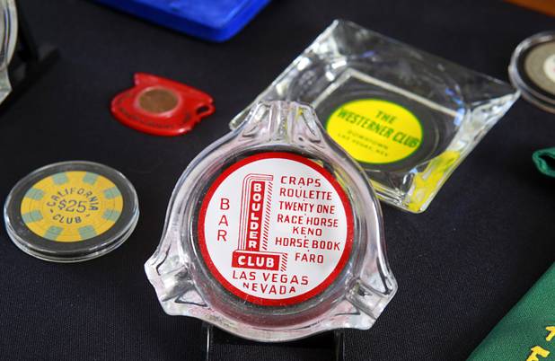 An ashtray from the Boulder Club, part of Steve Cutler's collection of Las Vegas memorabilia, is shown at Cutler's home Wednesday, Oct. 16, 2013. Cutler, founder of Casino Legends Hall of Fame, used to display his collection in a museum at the Tropicana but is now looking for a new way to display the collection.