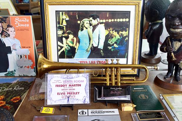 A trumpet owned by Louis Armstrong, part of Steve Cutler's collection of Las Vegas memorabilia, is shown at Cutler's home Wednesday, Oct. 16, 2013. Cutler, founder of Casino Legends Hall of Fame, used to display his collection in a museum at the Tropicana but is now looking for a new way to display the collection.
