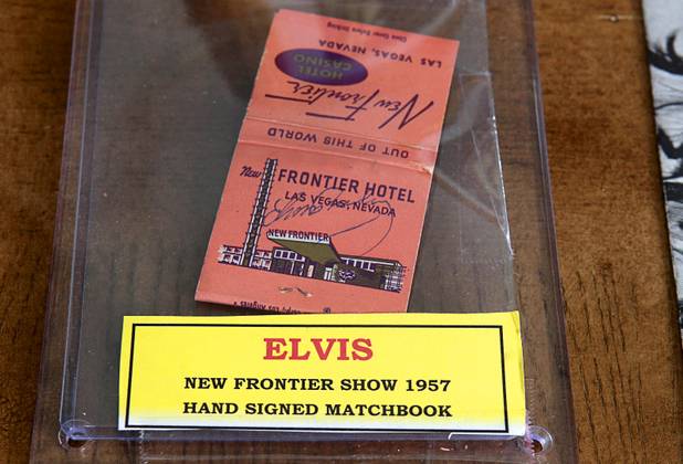 A matchbook signed by Elvis Presley, part of Steve Cutler's collection of Las Vegas memorabilia, is shown at Cutler's home Wednesday, Oct. 16, 2013. Cutler, founder of Casino Legends Hall of Fame, used to display his collection in a museum at the Tropicana but is now looking for a new way to display the collection.