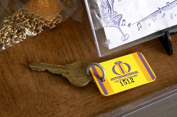A key to Elvis Presley's room at the International (now the LVH), part of Steve Cutler's collection of Las Vegas memorabilia, is shown at Cutler's home Wednesday, Oct. 16, 2013. Cutler, founder of Casino Legends Hall of Fame, used to display his collection in a museum at the Tropicana but is now looking for a new way to display the collection.