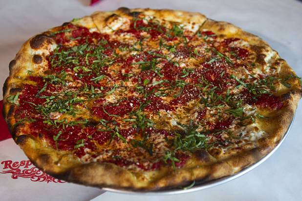 A tomato pie is shown at the new Pizza Rock restaurant at Third Street and Ogden Avenue in downtown Las Vegas Thursday, Oct. 17 2013.