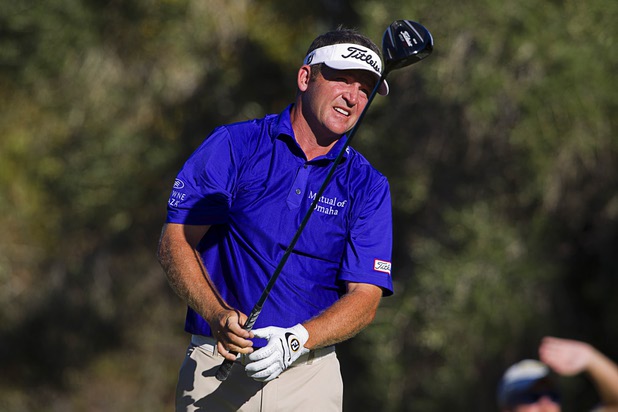 Jason Bohn of Acworth, Ga. watches his drive from the 16th tee during the Shriners Hospital for Children Open at TPC Summerlin Sunday Oct. 20, 2013.