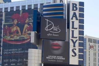 The Bally's marquee sign advertises Drai's, a nightclub inside Bally's, Monday, Oct. 21, 2013. An early morning shooting left one person dead and two wounded in Drai's Monday. A suspect is in custody, police said.