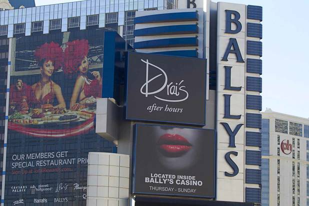 The Bally's marquee sign advertises Drai's, a nightclub inside Bally's, Monday, Oct. 21, 2013. An early morning shooting left one person dead and two wounded in Drai's Monday. A suspect is in custody, police said.