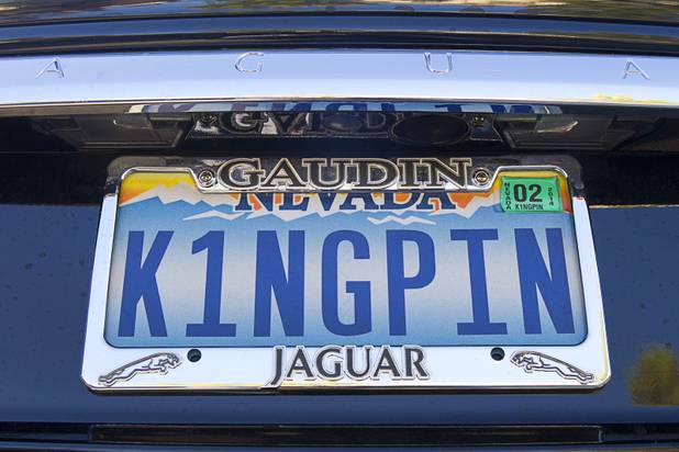 Craig Snelling's vanity plate is shown Tuesday, Oct. 22, 2013.  Snelling took the idea for the plate from a vehicle pictured on a Williams' slot machine called "High Speed."