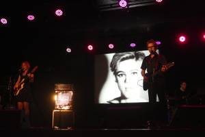 Dean and Britta perform their "13 Most Beautiful Songs for Andy Warhol's Screen Tests" at the Life Is Beautiful Festival in downtown Las Vegas, Saturday, Oct. 26, 2013.