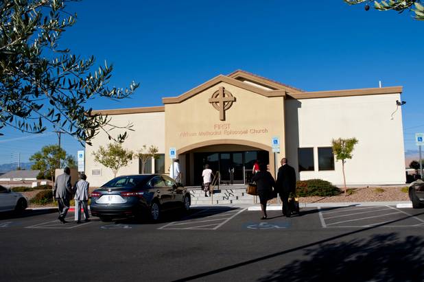 Churchgoers arrive for the 9:30 a.m. service at the First African Methodist Episcopal Church in Las Vegas on Sunday, Oct. 27, 2013.