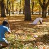 Using the falling autumn leaves on the state capitol grounds as a backdrop, Jerit Shuman photographs his mother, Lilliam, on Sunday, Oct. 27, 2013. The Shumans are from Gardnerville.