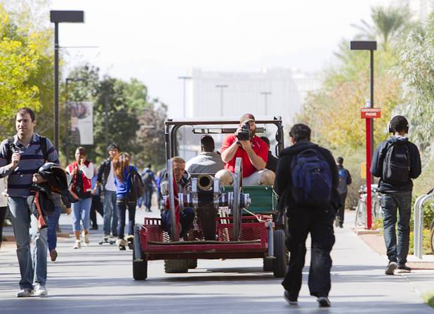 The Fremont cannon heads to the UNLV paint shop after a painting ceremony on UNLV campus Monday, Oct. 28, 2013. The UNLV football team beat Reno Saturday 27-22 to break an eight-year losing streak in the rivalry game and gain possession of the Fremont cannon.