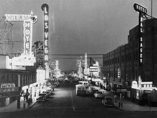 A 1950 photo of Fremont Street is displayed at the Mob Museum, the National Museum of Organized Crime and Law Enforcement, in downtown Las Vegas Wednesday, Feb.13, 2013. 