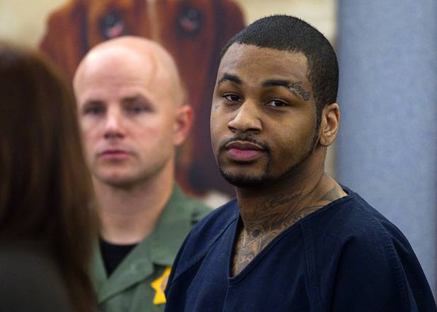 Ammar Harris, the suspect the Feb. 21 Las Vegas Strip shooting and car crash that killed three people, appears in court at the Regional Justice Center Wednesday, Oct. 30, 2013.