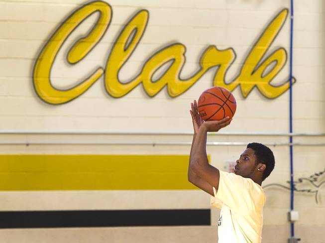 Diontae Jones takes practice shots during intramurals at Clark High School Wednesday, Oct. 30, 2013.