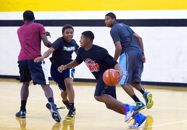 Colby Jackson, center, is shown during intermurals at Clark High School  Wednesday, Oct. 30, 2013.