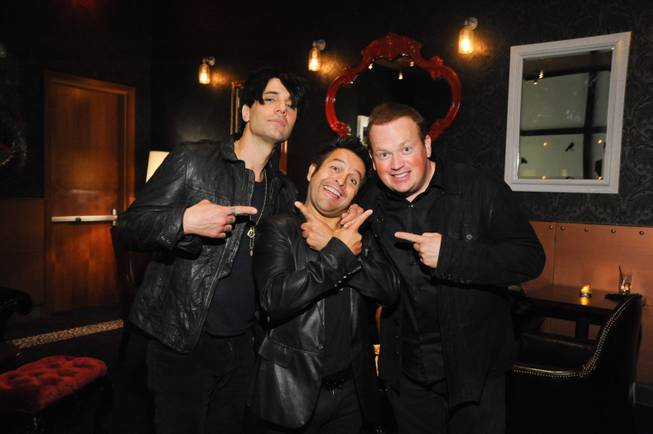 Criss Angel, with Maestro and Nathan Burton, celebrates the fifth anniversary of his Cirque du Soleil show “Believe” at the Luxor on Wednesday, Oct. 30, 2013, at a party at Rx Boiler Room in Mandalay Place.