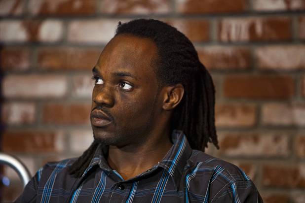 Antoine Hodges, shot by a Metro Police officer while getting gas at a convenience store Oct. 21, is shown during a news conference at his attorney's office Friday, Nov. 1, 2013.