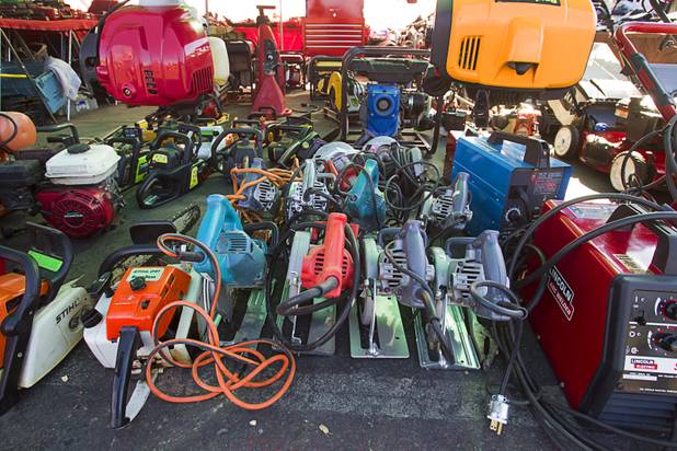 Used power tools are displayed at the Broadacres Marketplace & Events Center Sunday Nov. 3, 2013.