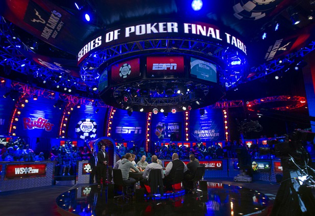Members of the November Nine begin play during the final table of the World Series of Poker $10,000 buy-in, no-limit Texas Hold 'Em tournament at the Rio on Monday, Nov. 4, 2013. The Nine are competing for a share of $26,662,046 in prize money.