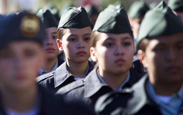 Valley High School junior R.O.T.C. members march in the annual Veterans Day parade in downtown Las Vegas Monday, Nov. 11, 2013.