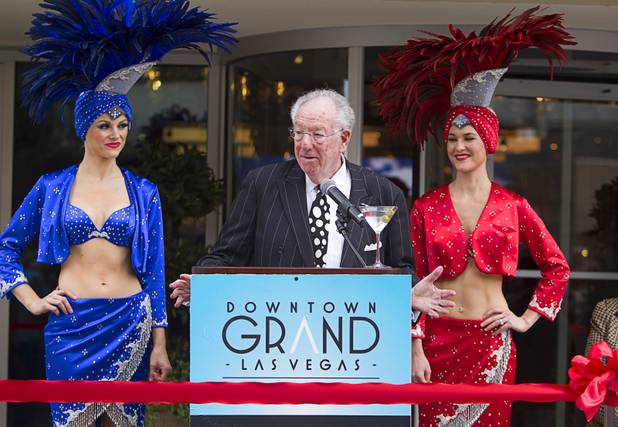 Former Las Vegas Mayor Oscar Goodman speaks during an official opening ceremony for the Downtown Grand in downtown Las Vegas Tuesday, Nov. 12, 2013.
